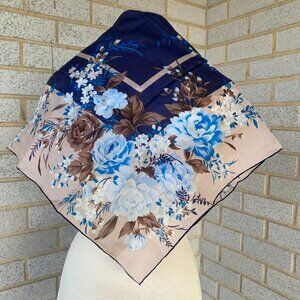 ZHENSI SILK BLUE FLORAL SCARF